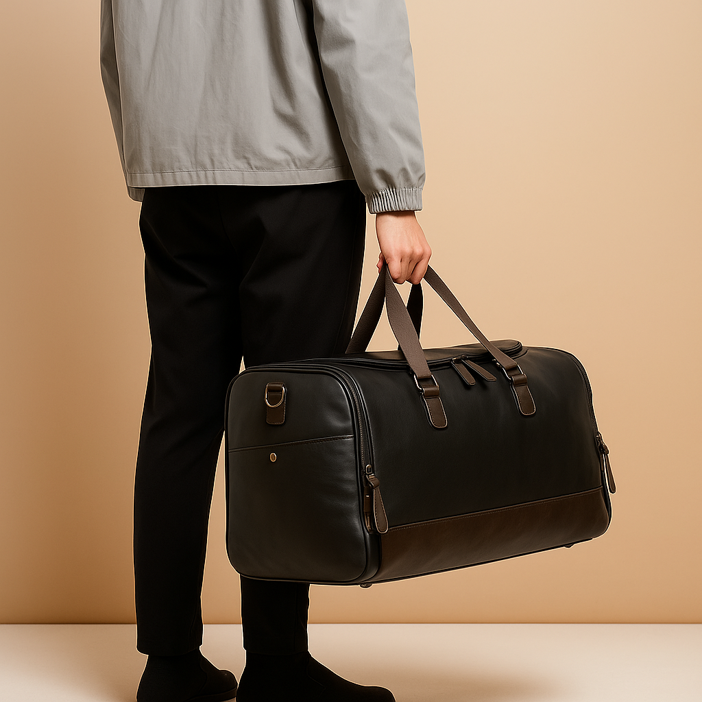 Leather travel duffle bag with compartments for men | Ethan