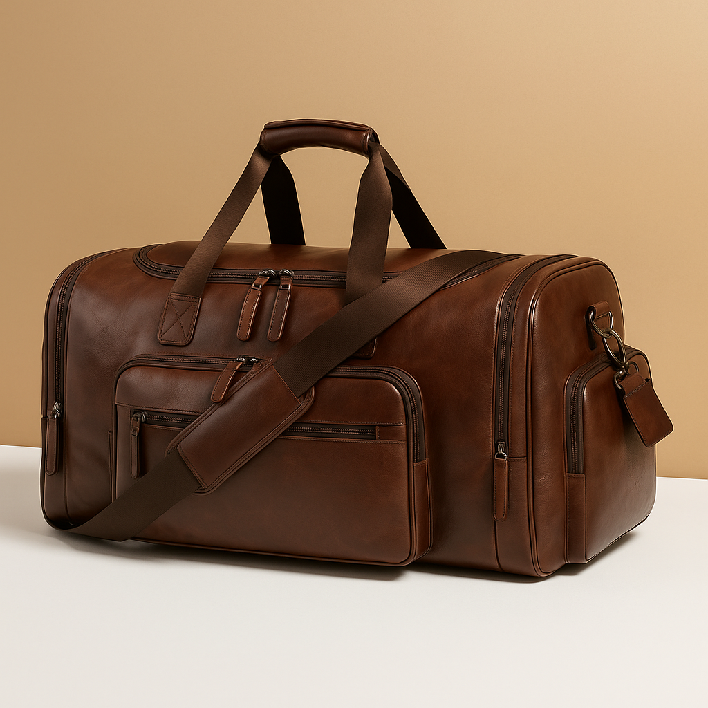 Leather travel duffle bag with compartments for men | Ethan