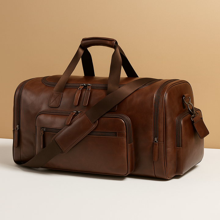 Leather travel duffle bag with compartments for men | Ethan