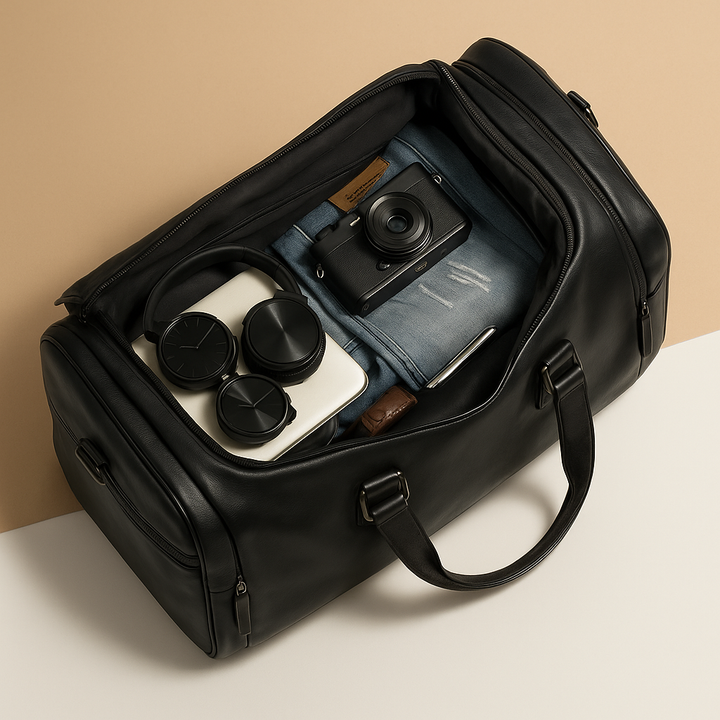 Leather travel duffle bag with compartments for men | Ethan