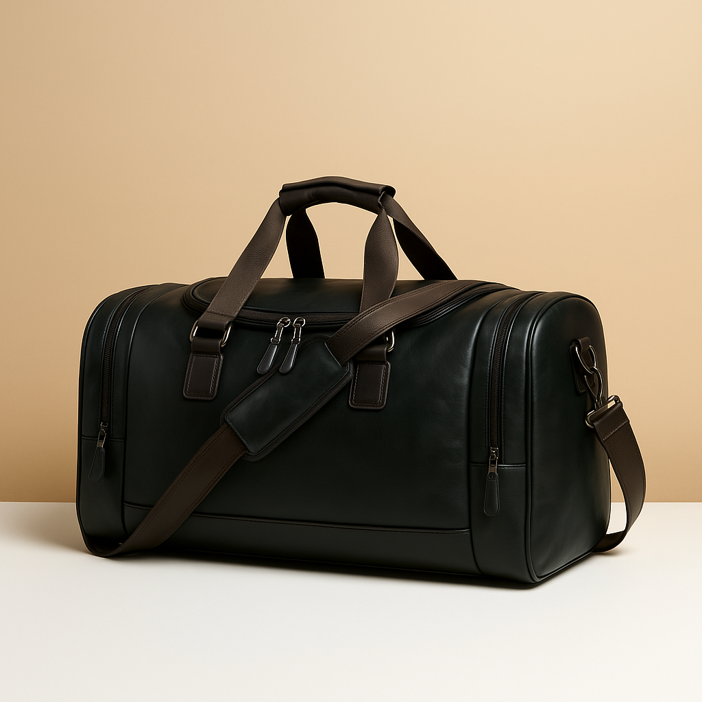 Leather travel duffle bag with compartments for men | Ethan