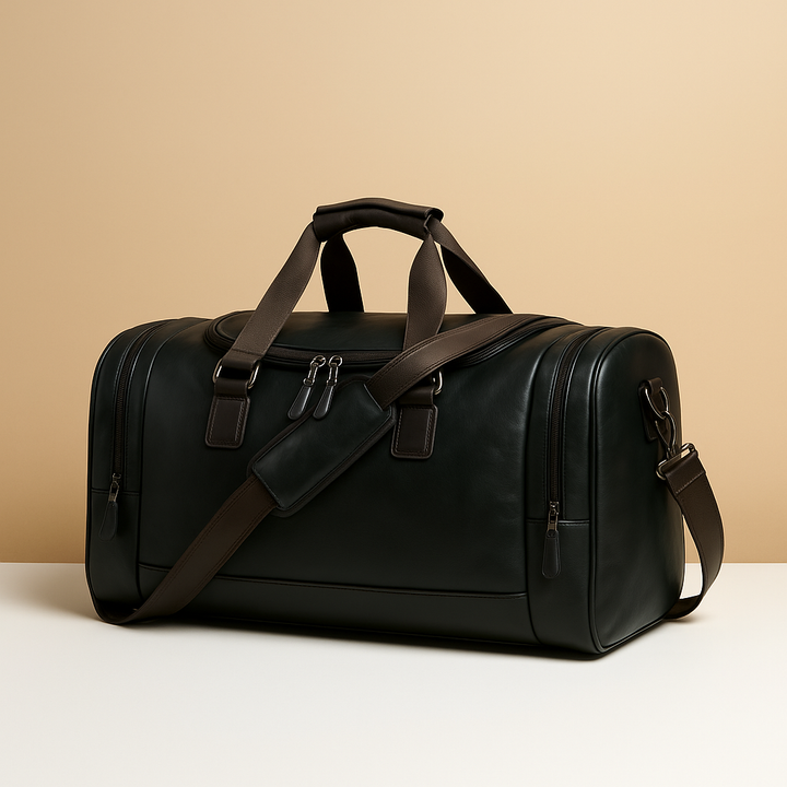 Leather travel duffle bag with compartments for men | Ethan