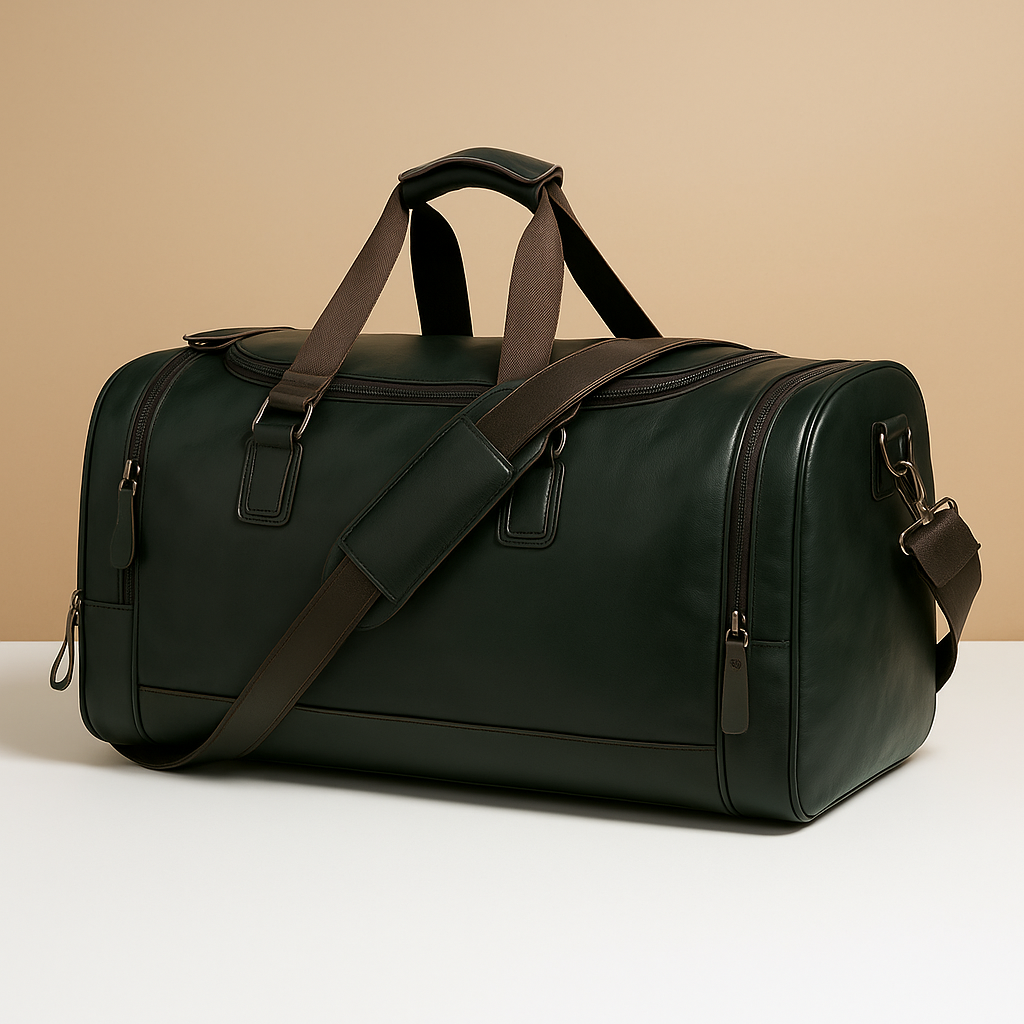 Leather travel duffle bag with compartments for men | Ethan