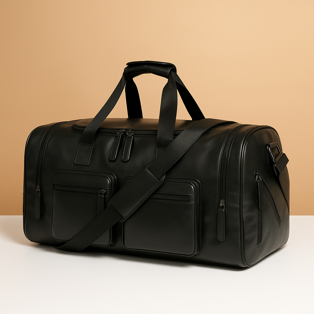 Leather travel duffle bag with compartments for men | Ethan