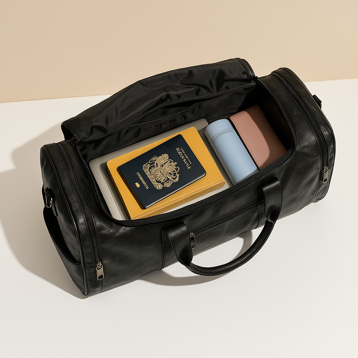 Leather travel duffle bag with compartments for men | Ethan