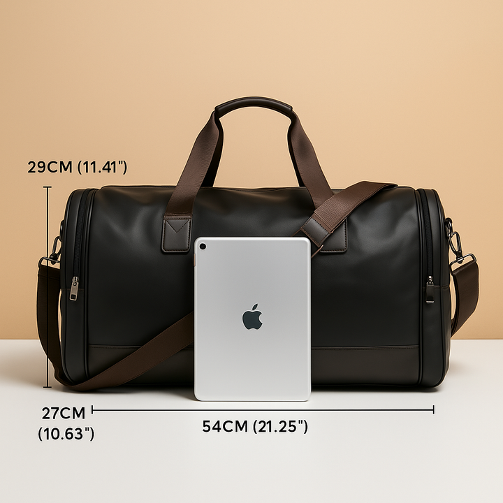 Leather travel duffle bag with compartments for men | Ethan