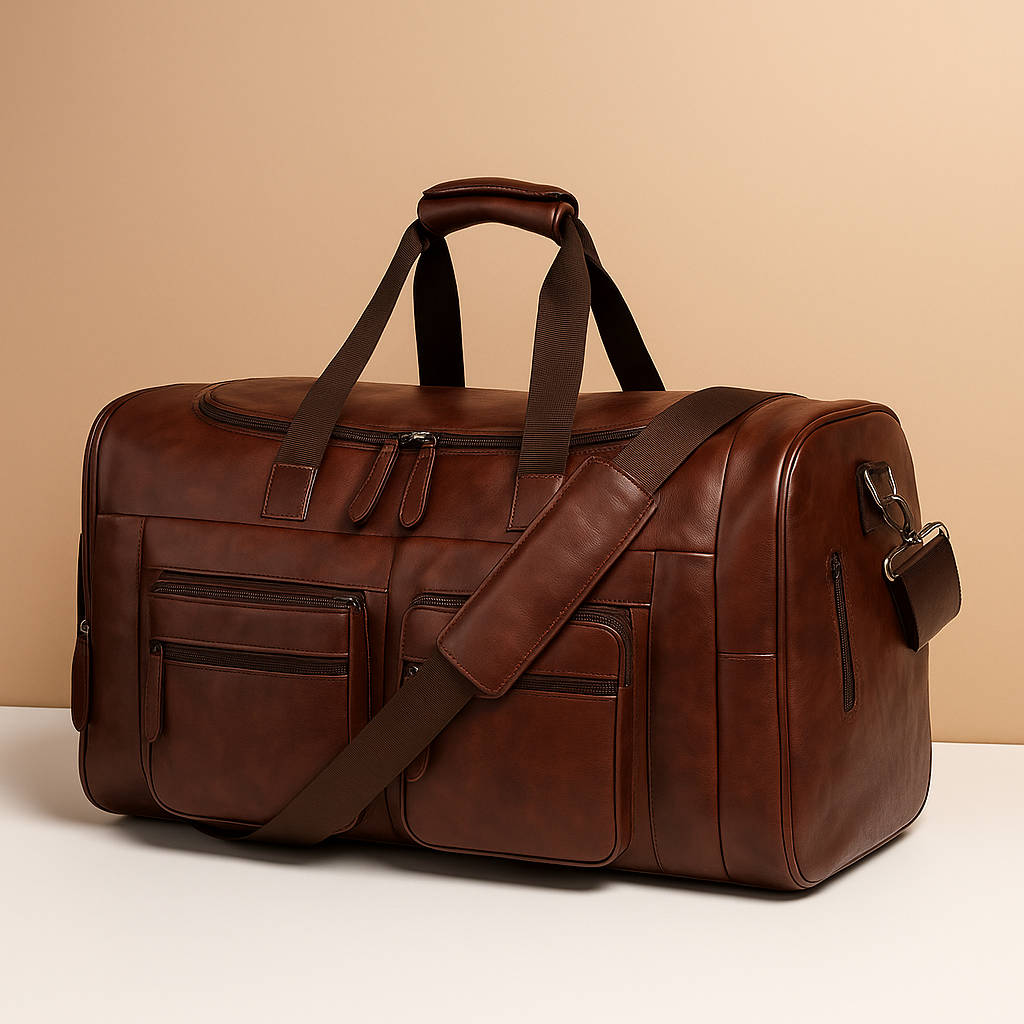 Leather travel duffle bag with compartments for men | Ethan