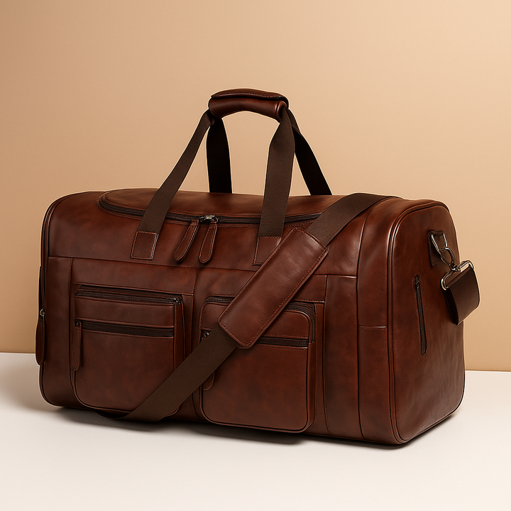 Leather travel duffle bag with compartments for men | Ethan